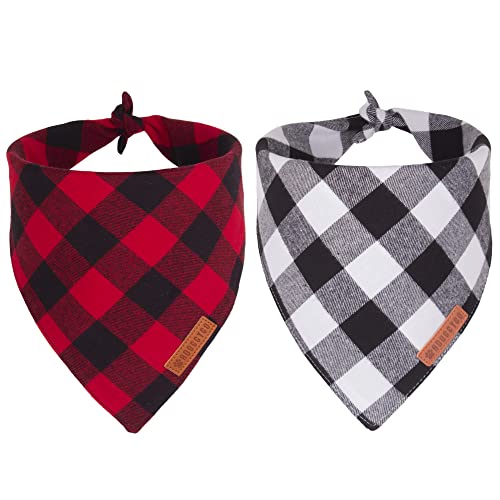 ADOGGYGO Christmas Dog Bandanas 2 Pack, Premium Cotton Fabric, Multiple Sizes Offered, White Red Plaid Bandanas for Large and Extra Large Dogs (X-Large, Red & White)