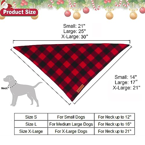 ADOGGYGO Christmas Dog Bandanas 2 Pack, Premium Cotton Fabric, Multiple Sizes Offered, White Red Plaid Bandanas for Large and Extra Large Dogs (X-Large, Red & White)