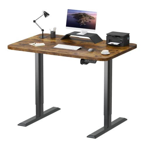 JUMMICO Standing Desk Electric Adjustable Desk Large 44 x 24 Sit Stand Up Desk Home Office Computer Desk Memory Preset with T-Shaped Metal Bracket and Holes for Routing Cables, Brown