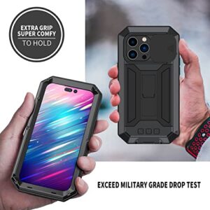 Lunivop Armor Compatible with for iPhone 14 Pro Case 6.1 inch 2022 with Screen Protector Armored Metal Silicone 360° Full Camera Protection Shockproof Phone Case Metallic Heavy Duty (Black)