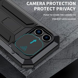 Lunivop Armor Compatible with for iPhone 14 Pro Case 6.1 inch 2022 with Screen Protector Armored Metal Silicone 360° Full Camera Protection Shockproof Phone Case Metallic Heavy Duty (Black)