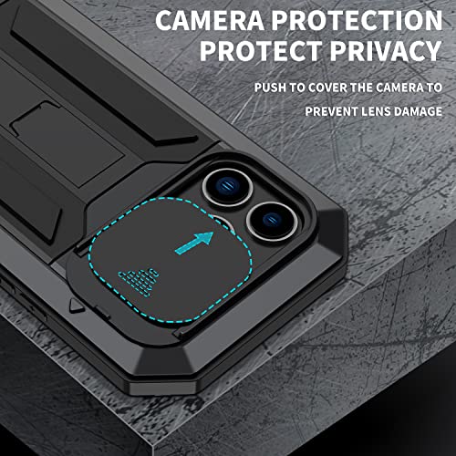 Lunivop Armor Compatible with for iPhone 14 Pro Case 6.1 inch 2022 with Screen Protector Armored Metal Silicone 360° Full Camera Protection Shockproof Phone Case Metallic Heavy Duty (Black)