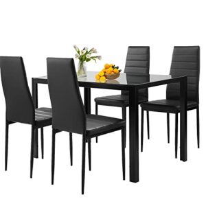 5-piece kitchen table set, dining table set for 4 dining room table set for small spaces modern dinner table set with 4 faux leather metal frame chairs