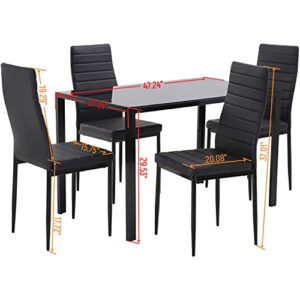 5-Piece Kitchen Table Set, Dining Table Set for 4 Dining Room Table Set for Small Spaces Modern Dinner Table Set with 4 Faux Leather Metal Frame Chairs