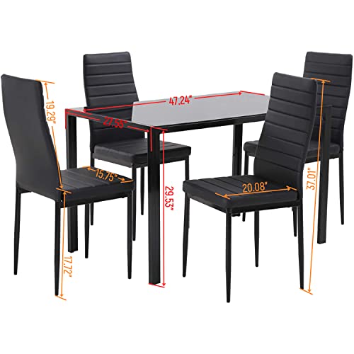 5-Piece Kitchen Table Set, Dining Table Set for 4 Dining Room Table Set for Small Spaces Modern Dinner Table Set with 4 Faux Leather Metal Frame Chairs