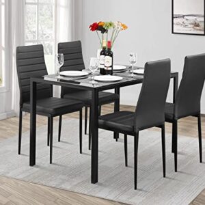 5-Piece Kitchen Table Set, Dining Table Set for 4 Dining Room Table Set for Small Spaces Modern Dinner Table Set with 4 Faux Leather Metal Frame Chairs