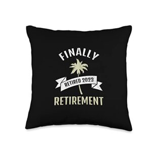 retirement gift for men and women retired 2023 finally 2023 funny retirement retirees design throw pillow, 16x16, multicolor