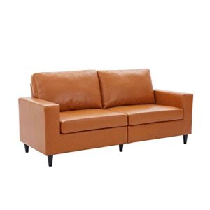 cotoala pu leather sofa, modern upholstered 3 seat sectional couch furniture for living room, home, solid frame and wood legs-brown