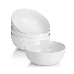wishdeco cereal bowls set of 4, ceramic soup bowls, 20 ounce breakfast bowls, 6" white bowls for dessert, oatmeal, pasta, noodle, salad, rice, microwave & dishwasher safe