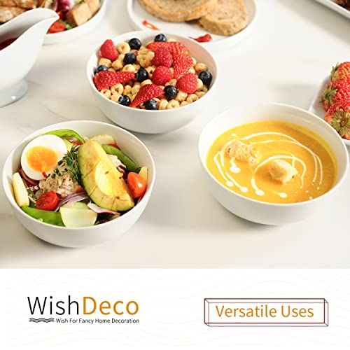 WishDeco Cereal Bowls Set of 4, Ceramic Soup Bowls, 20 Ounce Breakfast Bowls, 6" White Bowls for Dessert, Oatmeal, Pasta, Noodle, Salad, Rice, Microwave & Dishwasher Safe