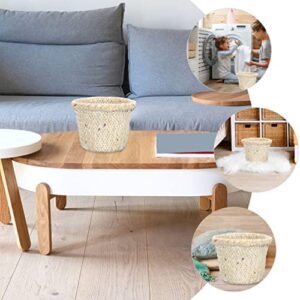 Cabilock Trash Can Straw Woven: Wastebasket Bedroom Trash Can Office Small Garbage Cans Wicker Waste Basket Decorative Countertop Trash Container for Home Office White 18x14cm