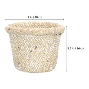 Cabilock Trash Can Straw Woven: Wastebasket Bedroom Trash Can Office Small Garbage Cans Wicker Waste Basket Decorative Countertop Trash Container for Home Office White 18x14cm