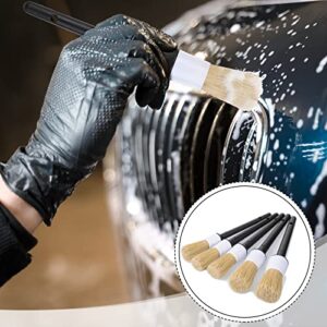Zubebe 5 Pieces Boars Hair Soft Car Detailing Brush Set Automotive Detail Brush Car Brushes for Detailing Cleaning Emblems Wheels Interior Exterior Engine Upholstery Air Vents