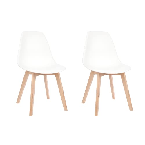 +gardenlife | Magnolia Nordic Chair Design Dining Wood Plastic Side Armless Chairs | Set of 2 | White