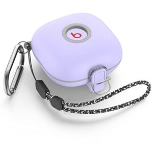 [upgrade secure lock] case for beats fit pro 2021, wofro shock-absorbing protective cover tpu hard shell with anti-lost lanyard/keychain[one-click pop] (purple)