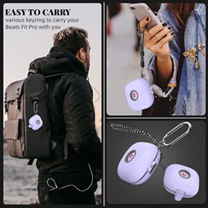 [Upgrade Secure Lock] Case for Beats Fit Pro 2021, WOFRO Shock-Absorbing Protective Cover TPU Hard Shell with Anti-Lost Lanyard/Keychain[One-Click Pop] (Purple)