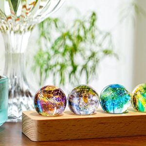 KRISININE 7 Chakra Natural Healing Spheres with LED Wooden Stand 40mm Crystal Quartz Stones for Meditation Positive Energy Night Light Decoration Balls Set for Home Gift Boxed USB