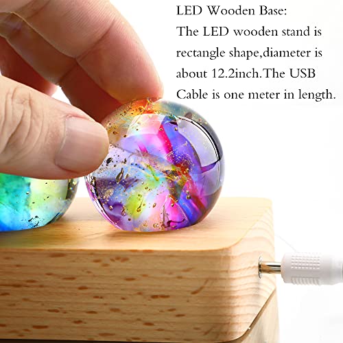 KRISININE 7 Chakra Natural Healing Spheres with LED Wooden Stand 40mm Crystal Quartz Stones for Meditation Positive Energy Night Light Decoration Balls Set for Home Gift Boxed USB