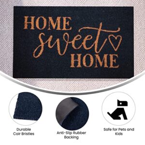 Flash Furniture Harbold Indoor/Outdoor Coir Doormat - Navy Background with Natural Home Sweet Home Message - 18" x 30" - Non-Slip Backing