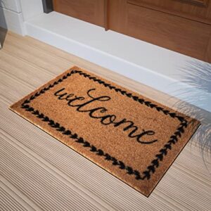 flash furniture harbold indoor/outdoor coir doormat - natural background with black welcome message - 18" x 30" - non-slip backing