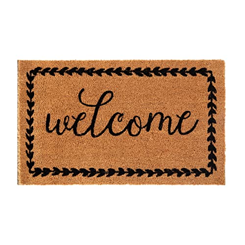 Flash Furniture Harbold Indoor/Outdoor Coir Doormat - Natural Background with Black Welcome Message - 18" x 30" - Non-Slip Backing