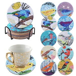 DLDXGXNR Bird Diamond Art Coasters 10Pcs Bird Diamond Painting Coasters with Holder Bird Diamond Art Kits for Beginners Adults Kids Gifts