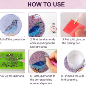 DLDXGXNR Bird Diamond Art Coasters 10Pcs Bird Diamond Painting Coasters with Holder Bird Diamond Art Kits for Beginners Adults Kids Gifts