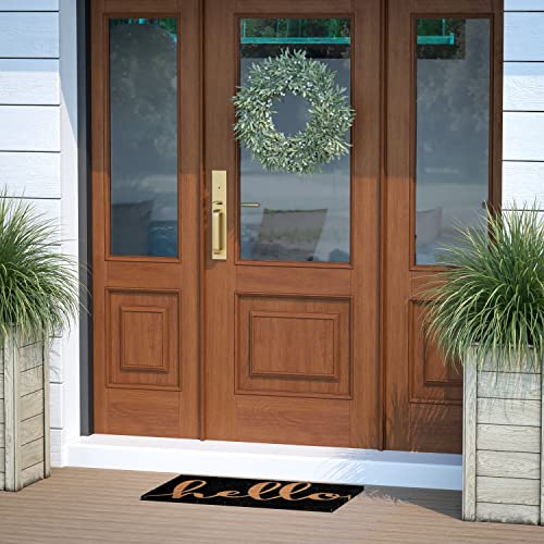Flash Furniture Harbold Indoor/Outdoor Coir Doormat - Black Background with Natural Hello Message - 18" x 30" - Non-Slip Backing