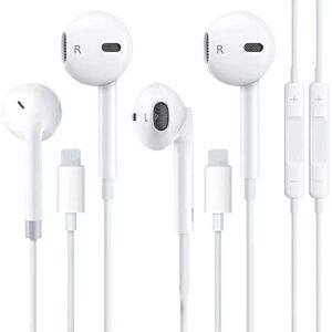 2 pack -apple earbuds with lightning connector [apple mfi certified] iphone headphones (built-in microphone & volume control) compatible with iphone 13/se/xr/xs/x/12/11/8/7/plus support all ios system