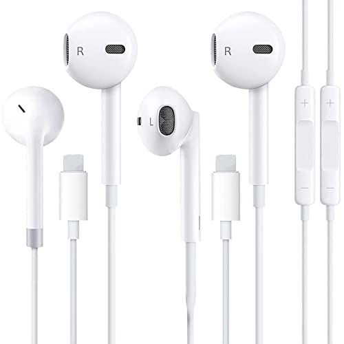 2 Pack -Apple Earbuds with Lightning Connector [Apple MFi Certified] iphone headphones (Built-in Microphone & Volume Control) Compatible with iPhone 13/SE/XR/XS/X/12/11/8/7/Plus Support All iOS System