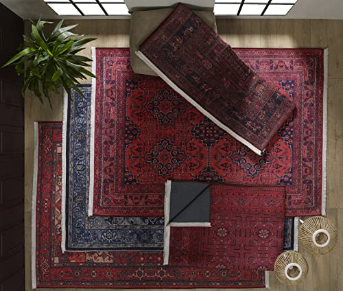 Kilimiz Rugs Washable Rug Premium, Area, Vintage - Traditional, No Feathers, Carpet for Entrance Living, Living Room, Bedroom, Dining, Office, Kitchen - RED-RED 7'10"x11'1"