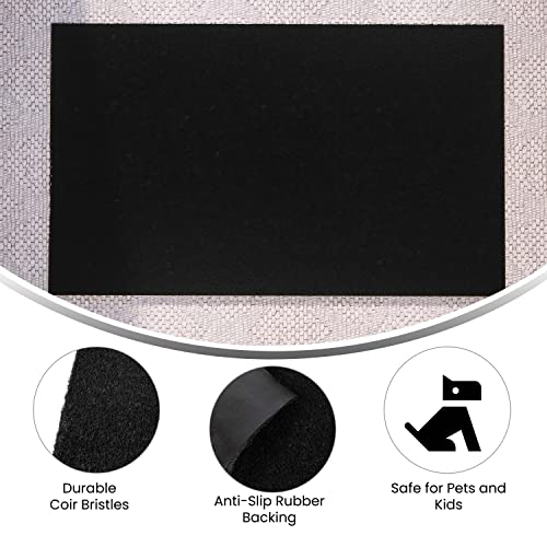 Flash Furniture Harbold Indoor/Outdoor Coir Doormat - Solid Black Fibers - 18" x 30" - Non-Slip Backing