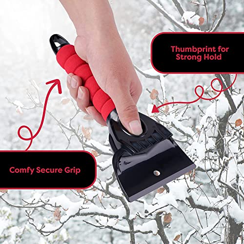 SCRUBIT Ice Scraper for Car Windshield, Foam Gripped Snow Scraper for Car SUVs and Small Trucks, Strong teethed Scraper for Ice and Snow, Compact Ice Crusher