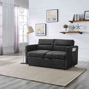 cotoala modern velvet convertible loveseat sleeper sofa with adjustable backrest, pull out bed w/arms & 2 lumbar pillows, 2 seat corner couch living room & apartment, black