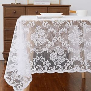 ASATEX 60 x 84 Inch White Rectangle Lace Tablecloth. Classic Stylish Floral Pattern is Ideal Choice for Any Luxury Dining Room, Birthday, Wedding or Holiday Celebration. MIT White 84"