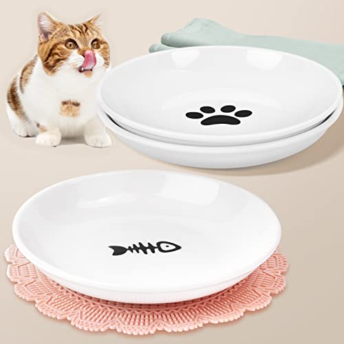 𝟮𝟬𝟮𝟯 𝐍𝐄𝐖 Anti Whisker Fatigue Cat Bowls, Healthy Ceramic Cute Flat Cat Food Bowl for Indoor Cats, Cat Dishes Shallow Wide Cat Plates for Wet Food, Small Whisker Friendly Pet Cat Feeding Bowls