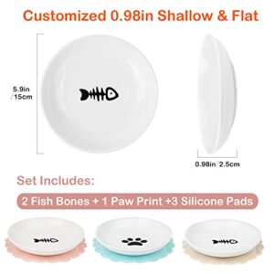 𝟮𝟬𝟮𝟯 𝐍𝐄𝐖 Anti Whisker Fatigue Cat Bowls, Healthy Ceramic Cute Flat Cat Food Bowl for Indoor Cats, Cat Dishes Shallow Wide Cat Plates for Wet Food, Small Whisker Friendly Pet Cat Feeding Bowls