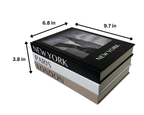 3 Piece Modern Stylish Decorative Book Stack, Blank Fashion Design Book Set of 3, Display Books for Coffee Tables/Shelves, desks, Blank Pages for Notes, Sketches, Diary(Paris/New York/London)