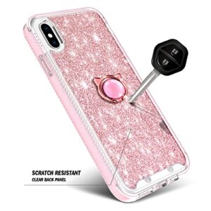 NGB Supremacy Compatible with iPhone X/iPhone Xs Case with [Built-in Screen Protector] Ring Holder/Wrist Strap, Full Body Protection, Slim Fit Shockproof Bumper Durable Cover Case (Glitter Rose Gold)