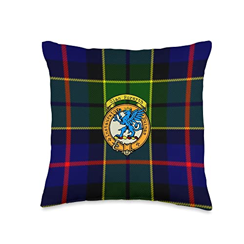 Bagtown Clans Forsyth Clan Scottish Crest and Tartan Throw Pillow, 16x16, Multicolor