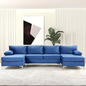 casa andreamilano modern large velvet fabric u-shape sectional sofa, double extra wide chaise lounge couch