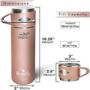 Bonify Stainless Steel Thermo Vacuum Insulated Flask Bottle With Cup-700 ml / 23.7 oz- Hot and Cold Drinks - Water, Coffee, Tea - For Office, School, Travel, Outdoor Activities, Sports (Pink)