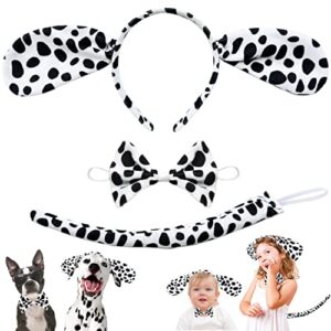 krgiqn 3 pack dalmatian dog costume set,puppy ears black and white dog headband,bow tie tail head hoops costume kit accessories for kids halloween christmas cosplay,party decoration