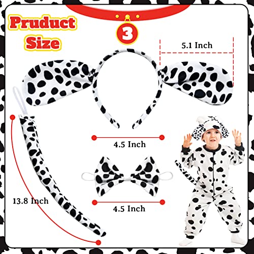 Krgiqn 3 Pack Dalmatian Dog Costume Set,Puppy Ears Black and White Dog Headband,Bow Tie Tail Head Hoops Costume Kit Accessories for Kids Halloween Christmas Cosplay,Party Decoration
