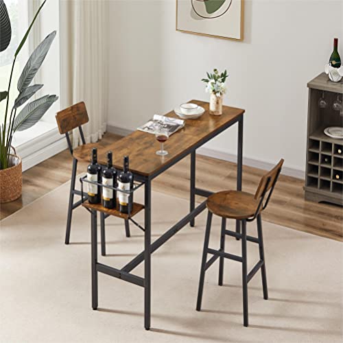 pazezog Dining Bar Table and Chair Set for 2,Kitchen Table Set with Folding Wine Holder and Stools,Counter Height Dining Table Set for Kitchen, Small Space