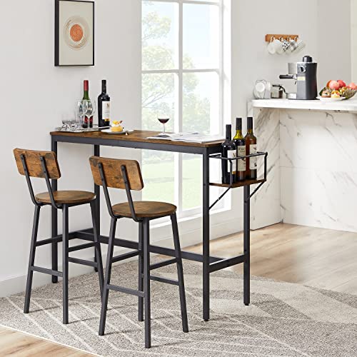 pazezog Dining Bar Table and Chair Set for 2,Kitchen Table Set with Folding Wine Holder and Stools,Counter Height Dining Table Set for Kitchen, Small Space