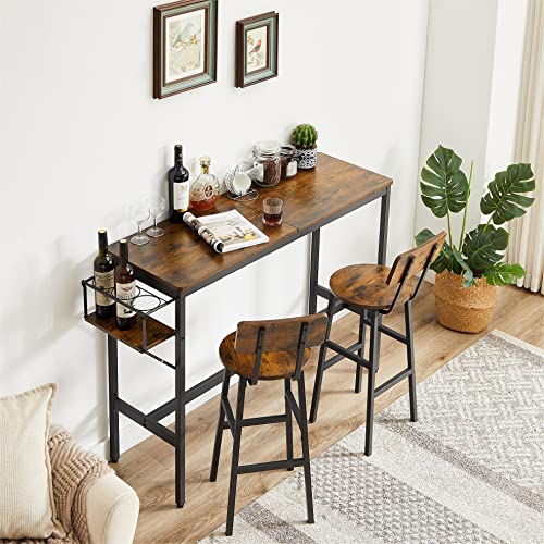 pazezog Dining Bar Table and Chair Set for 2,Kitchen Table Set with Folding Wine Holder and Stools,Counter Height Dining Table Set for Kitchen, Small Space