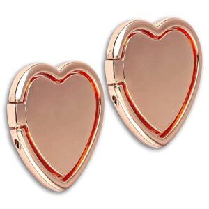 [2 packs] love heart shaped glossy finish cell phone ring holder stand, 360 degree rotation finger ring kickstand with polished metal phone grip for magnetic car mount, smartphone accessories