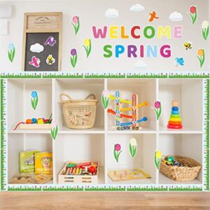 115Pcs Back to School Tulip Flowers Bulletin Board Cutouts Classroom Decoration, Welcome Back to School Flowers Bees Birds Name tags Cut Outs Teacher Student Diy Crafts Classroom Blackboard Wall Decor