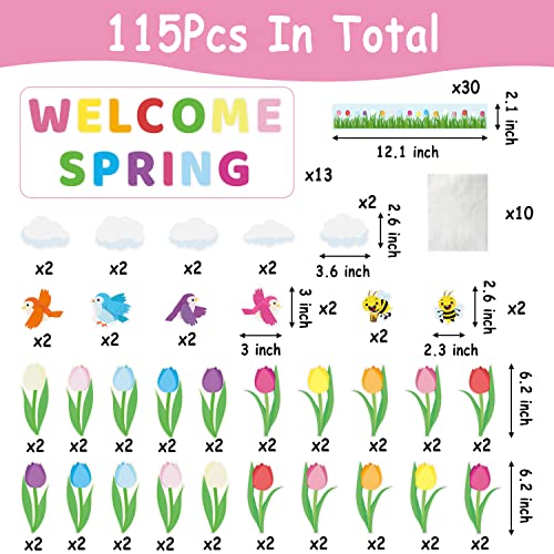 115Pcs Back to School Tulip Flowers Bulletin Board Cutouts Classroom Decoration, Welcome Back to School Flowers Bees Birds Name tags Cut Outs Teacher Student Diy Crafts Classroom Blackboard Wall Decor